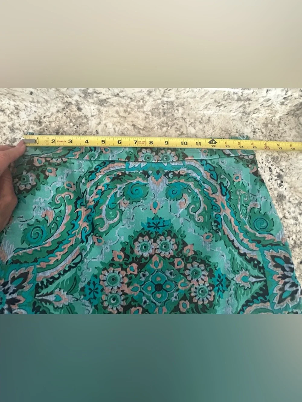 J. Crew Casbah Green Paisley Print Sateen Pencil Skirt Stretch Colorful Size 4